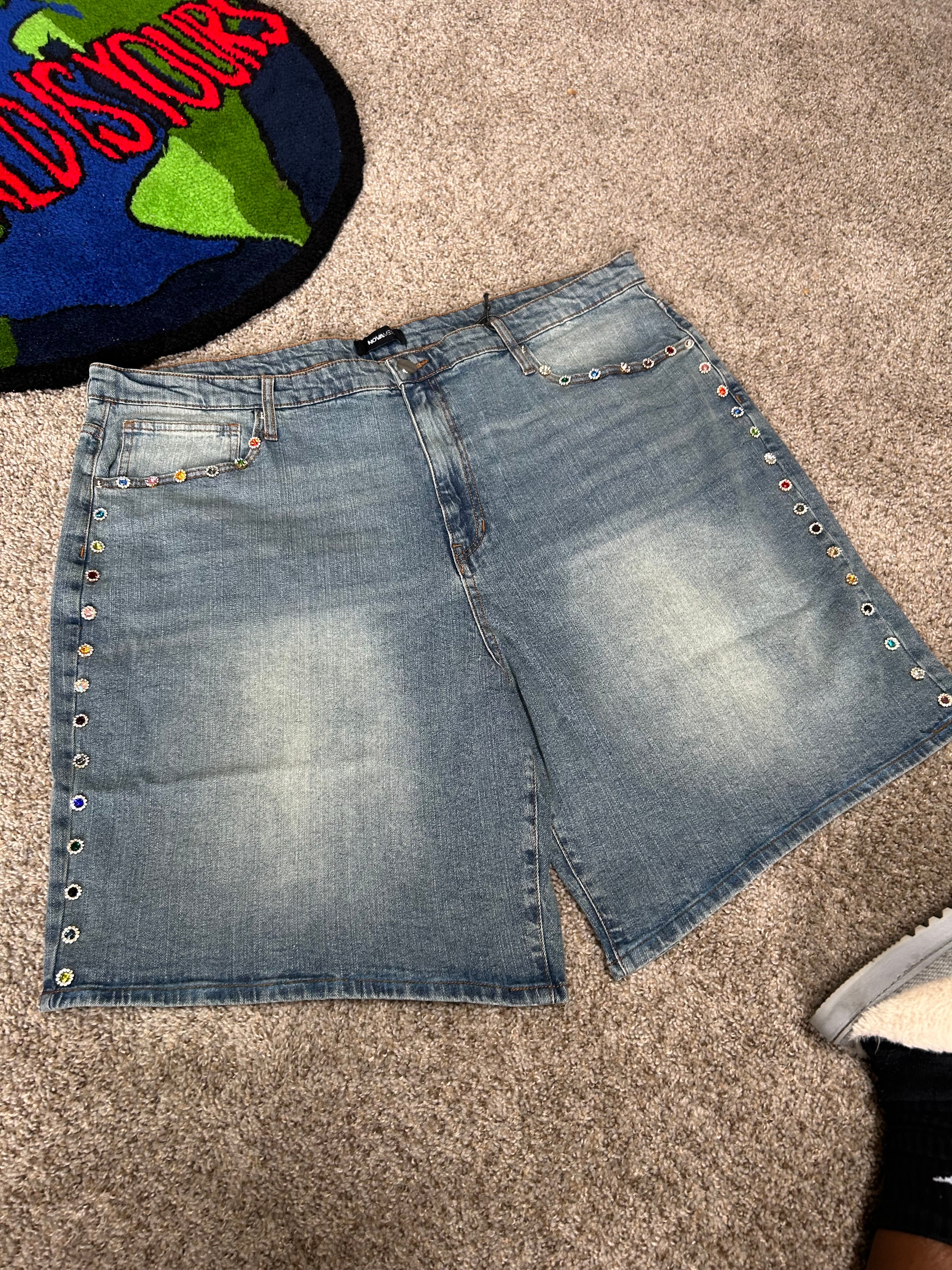 Light Washed Rhinestone Jorts