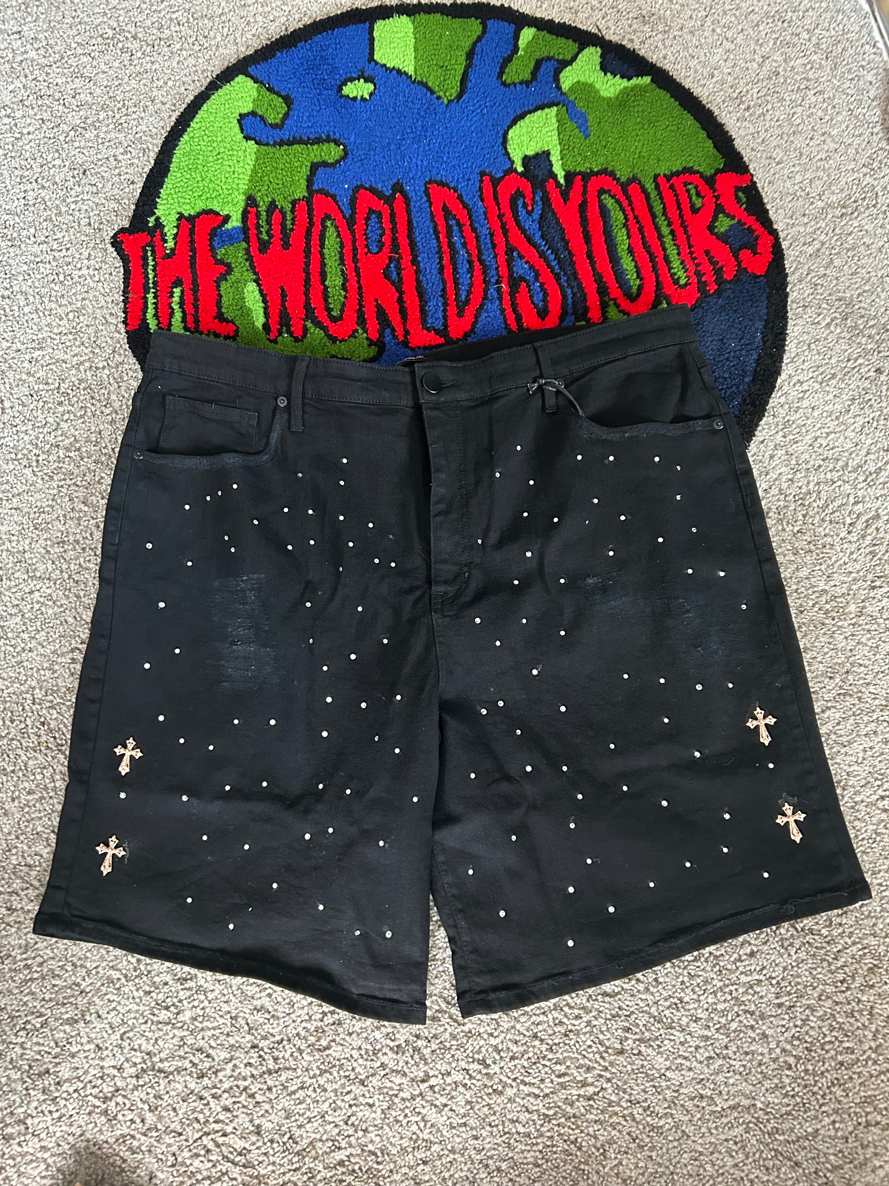 Black Rhinestone Jorts